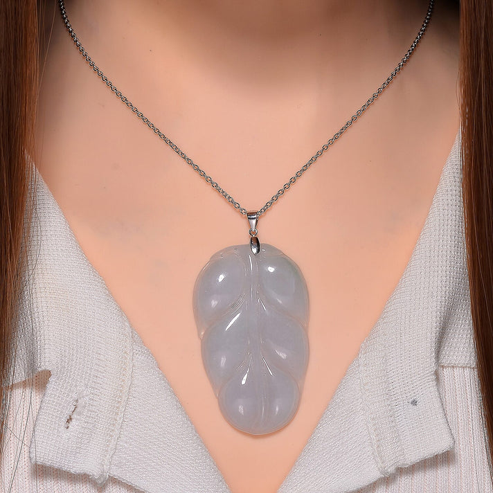 Jade Carved Leaf Pendant with Chain (Size 20) in Rhodium Overlay Sterling Silver  80.00  Ct. 4317343 2