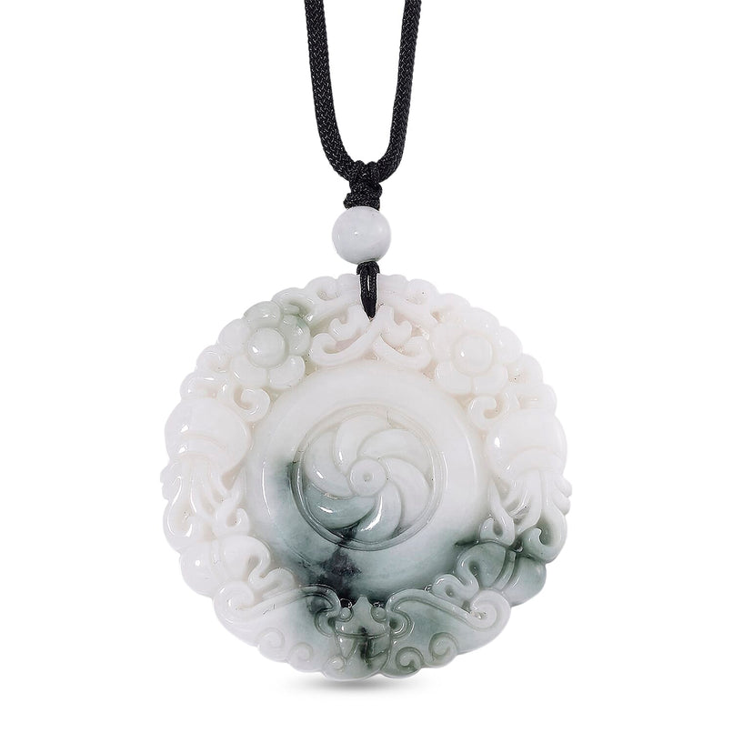 Natural White Jade Carved Floral Necklace With Cotton Cord 185 Ct.