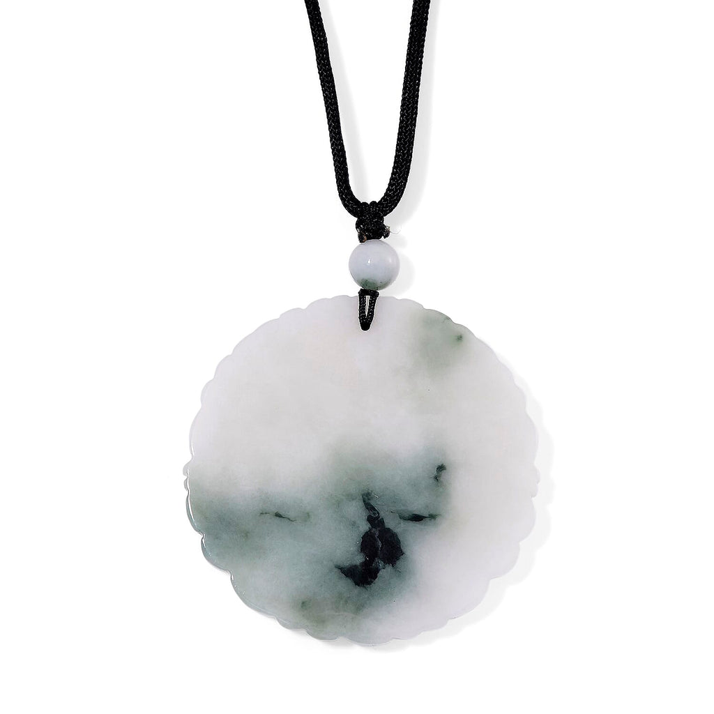 Natural White Jade Carved Floral Necklace With Cotton Cord  185.000  Ct.