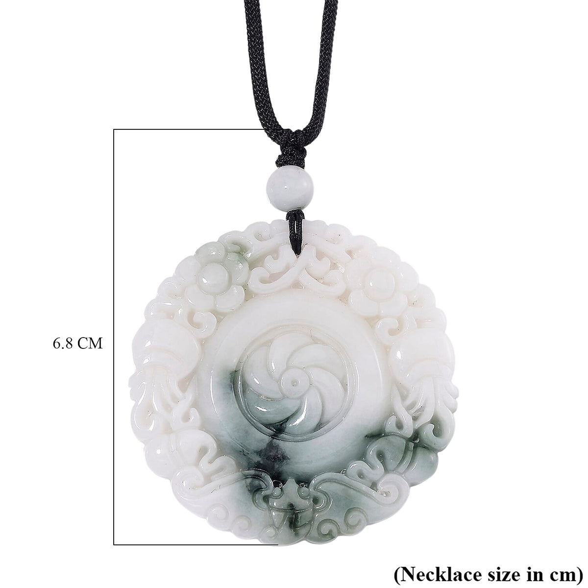 Natural White Jade Carved Floral Necklace With Cotton Cord 185 Ct. 8112185 6