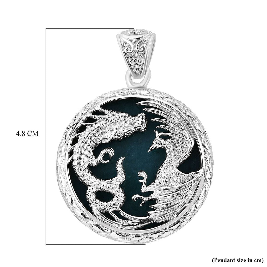 Royal Bali Collection - Extremely Rare Guatemala Natural Type A Olmec Jade Pendant Sterling Silver 48.26 Ct