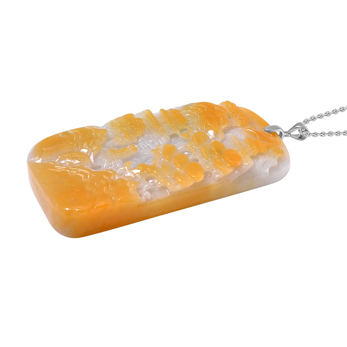 First Time Ever - Natural Type A Bi Colour Shan Shui Jadeite Carved Pendant With Chain (Size 20) in Rhodium Overlay Sterling Silver 289.0 Ct. 4317344 2