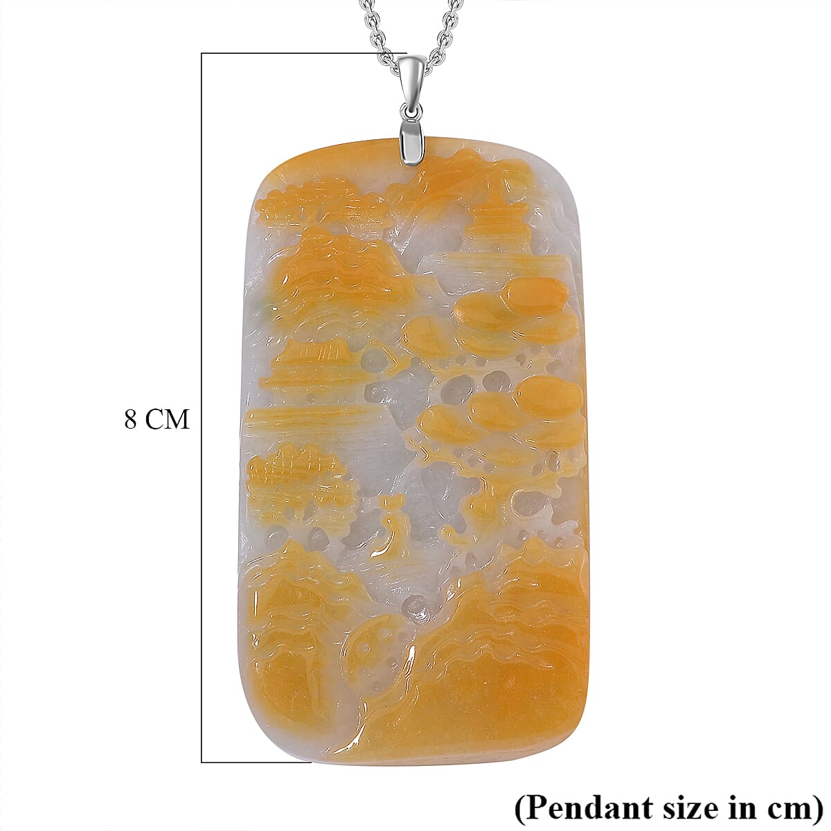 First Time Ever - Natural Type A Bi Colour Shan Shui Jadeite Carved Pendant With Chain (Size 20) in Rhodium Overlay Sterling Silver 289.0 Ct. 4317344 4
