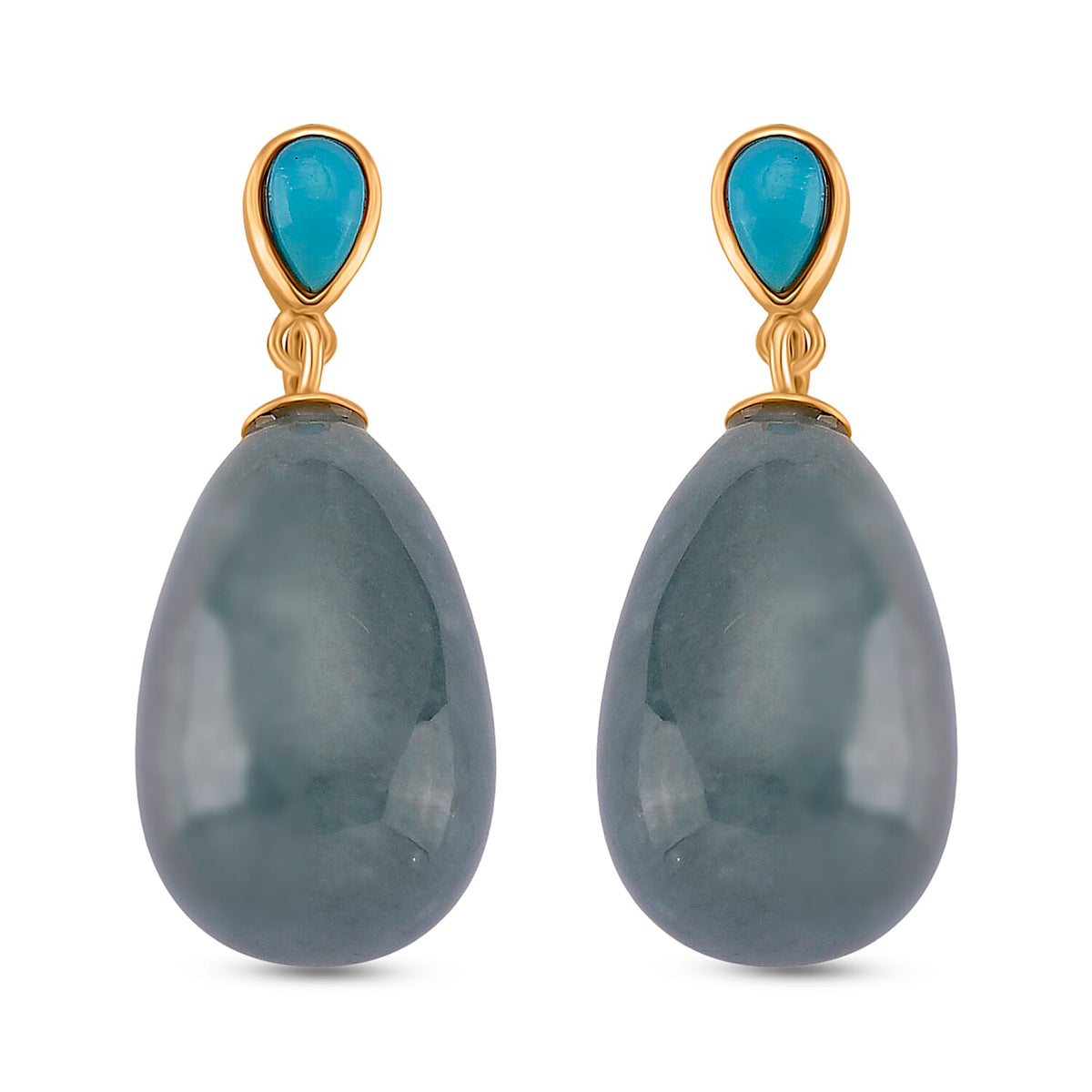 Olmec Jadeite, Sleeping Beauty Turquoise Drop Earring with Push Back in Yellow Gold Plated Sterling Silver 40.25 Ct. 8217290 0