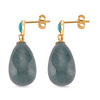 Jade & Sleeping Beauty Turquoise Earring with Push Back in Yellow Gold Plating Sterling Silver 40.25 Ct.