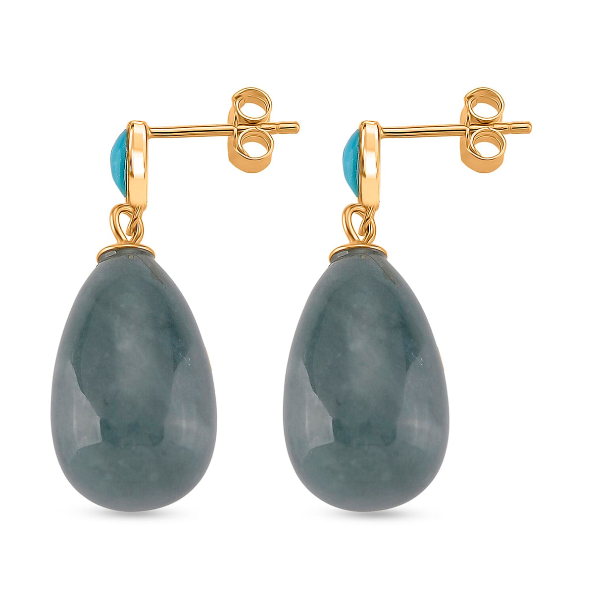 Olmec Jadeite, Sleeping Beauty Turquoise Drop Earring with Push Back in Yellow Gold Plated Sterling Silver 40.25 Ct. 8217290 2