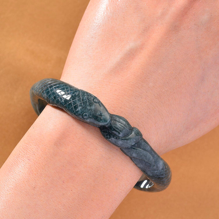 Natural Type A Jadeite Carved Snake Bangle (Size 7.5) 200.00 Ct. 8206877 2