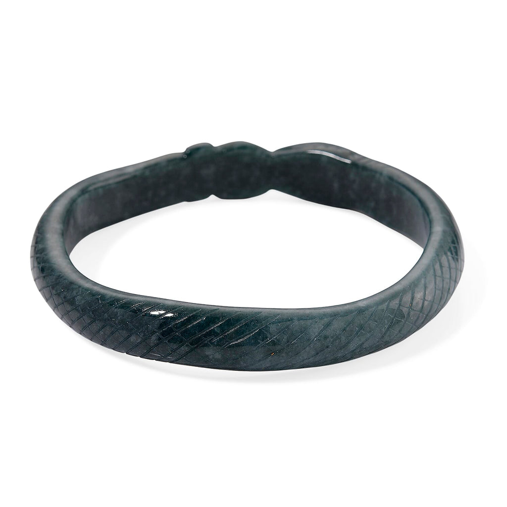 Natural Type A Jadeite Carved Snake Bangle (Size 7.5) 200.00 Ct.