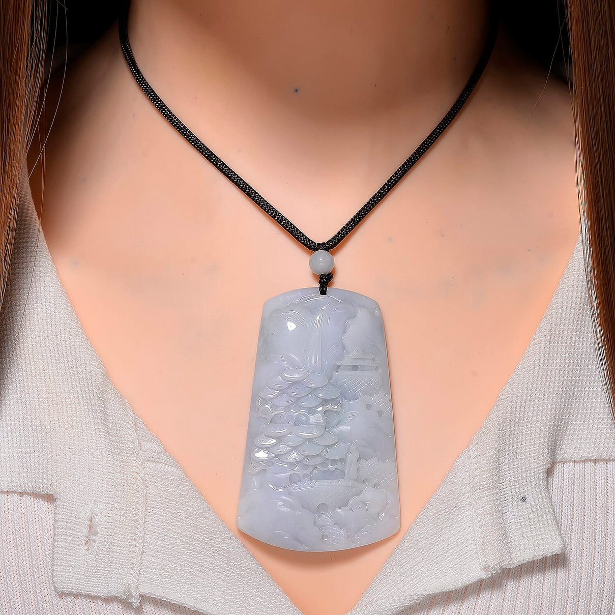 Carved Jade Stone Necklace (Size - 28) with Adjustable Thread 190.00 Ct. 8181413 2
