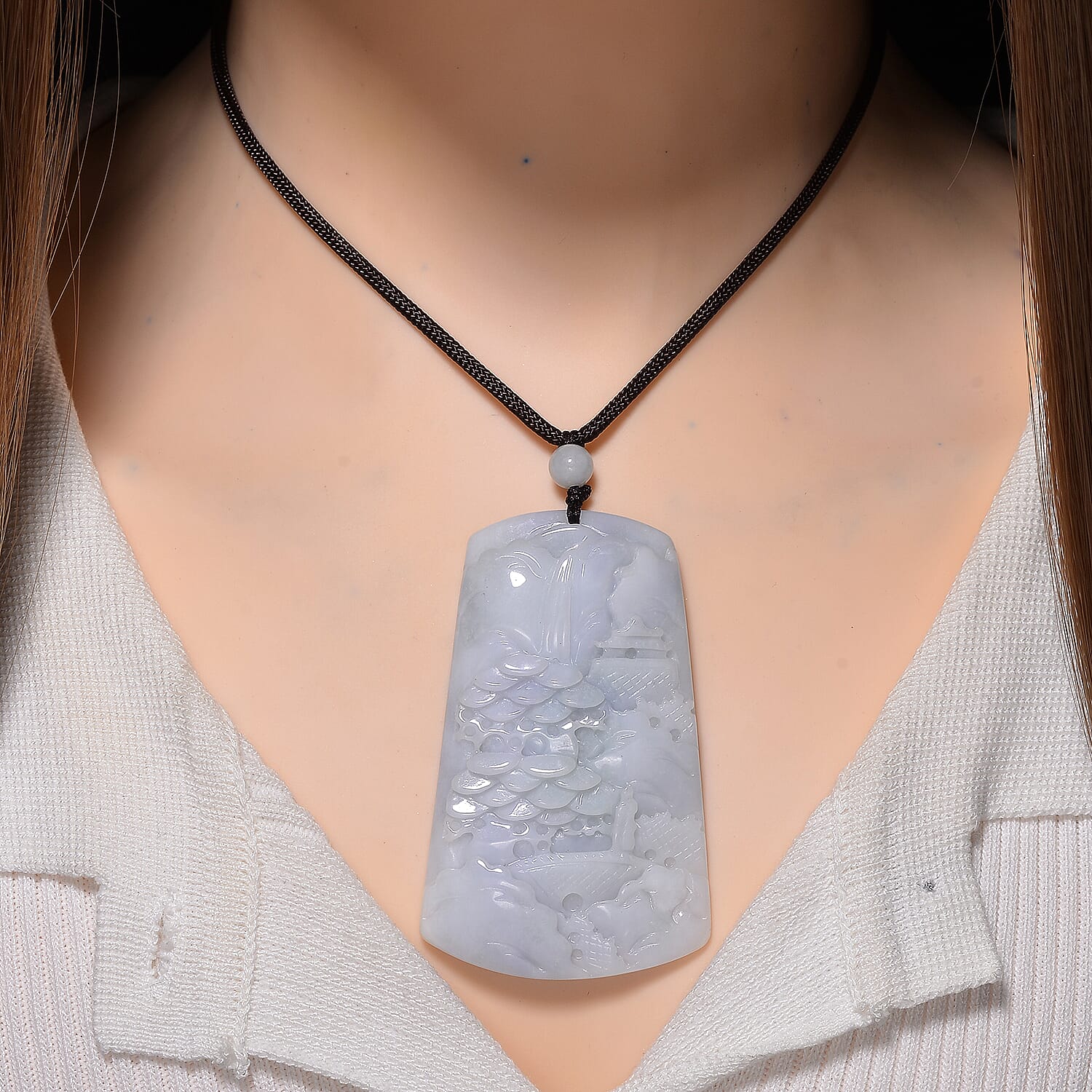 Carved Jade Stone Necklace (Size - 28) with Adjustable Thread 190.00 Ct. 8181413 2