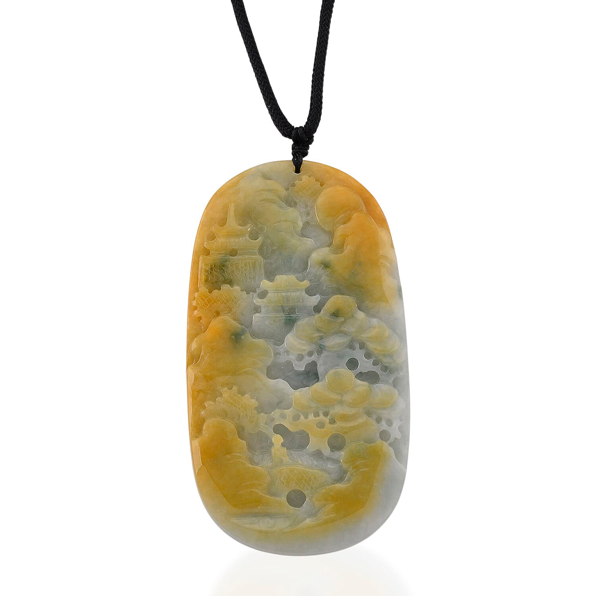 Type A Natural Bi Colour Honey Jade Hand Carved Necklace with Cotton Thread (Size 30 Adjustable) 330.00 Ct. 8242404 0