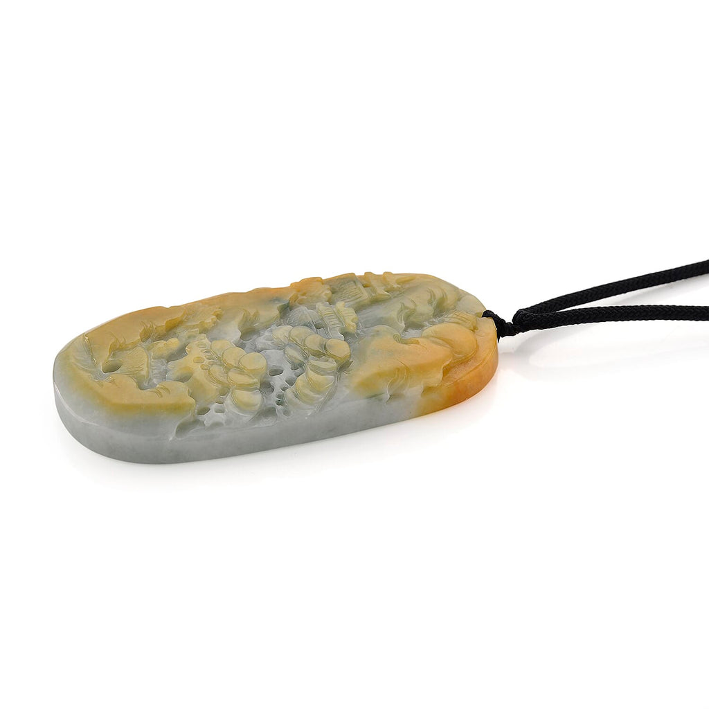Type A Natural Bi Colour Honey Jade Hand Carved Necklace with Cotton Thread (Size 30 Adjustable) 330.00 Ct.