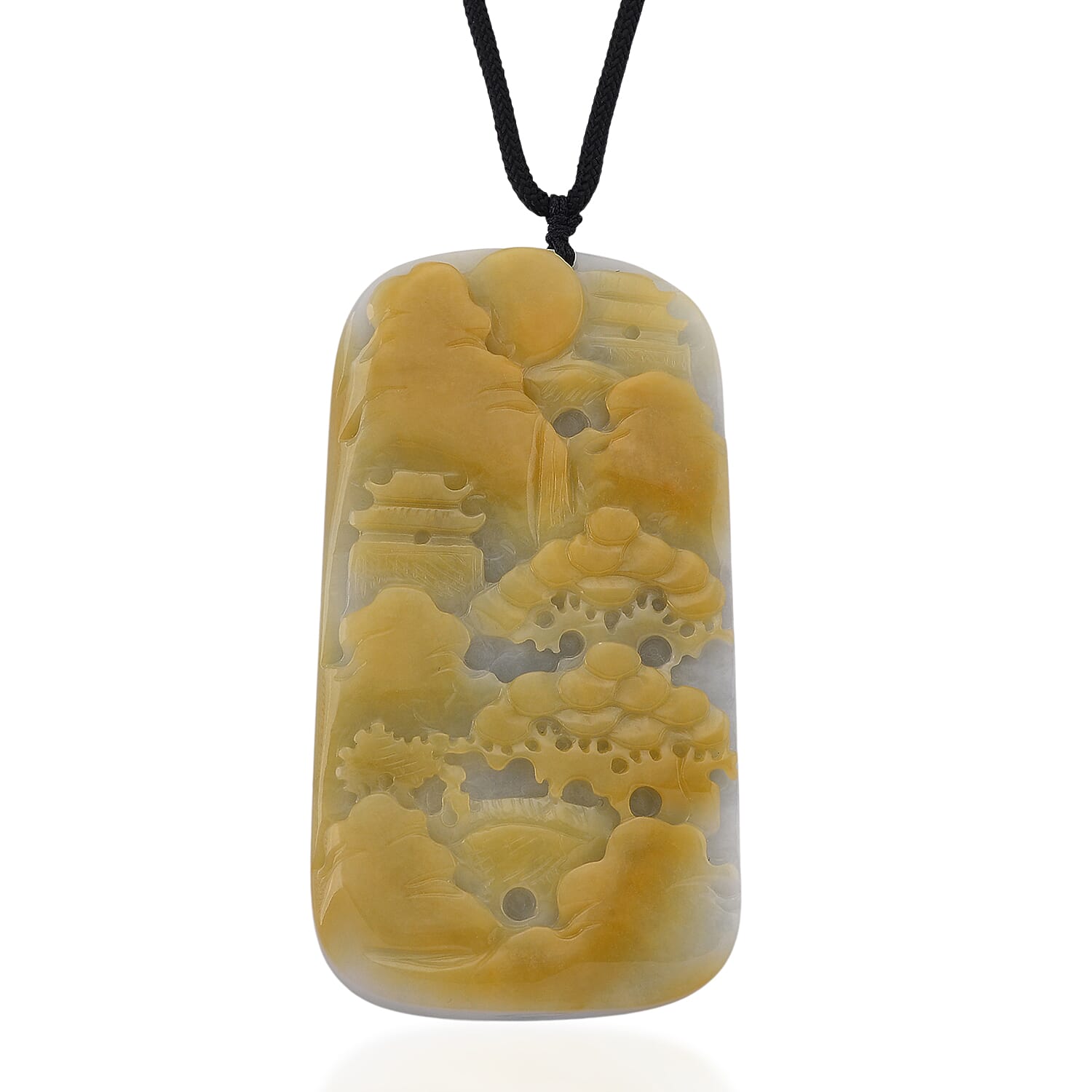 Type A Natural Bi Colour Honey Jade Hand Carved Necklace with Cotton Thread (Size 30 Adjustable) 8242389 0
