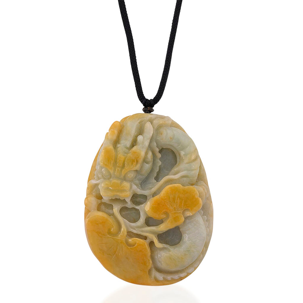 Type A Natural Bi Colour Honey Jade Dragon  Necklace with Cotton Thread (Size 30 Adjustable) 365.00 Ct.