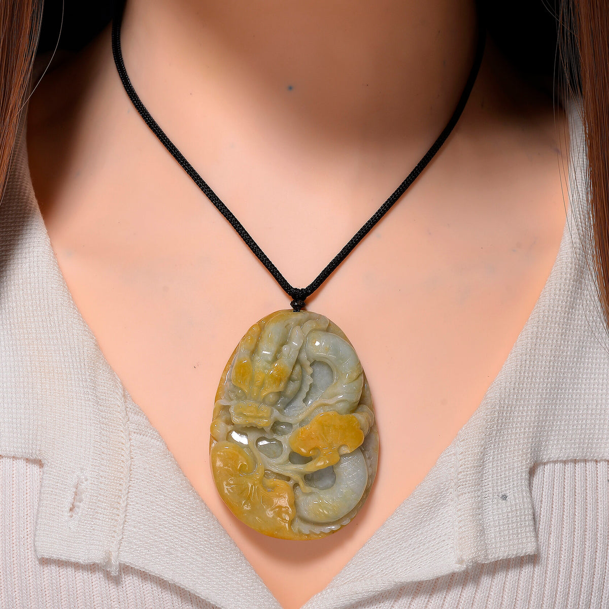 Type A Natural Bi Colour Honey Jade Dragon  Necklace with Cotton Thread (Size 30 Adjustable) 365.00 Ct. 8242380 1