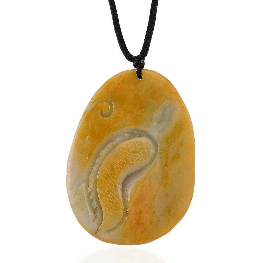 Type A Natural Bi Colour Honey Jade Dragon  Necklace with Cotton Thread (Size 30 Adjustable) 365.00 Ct.