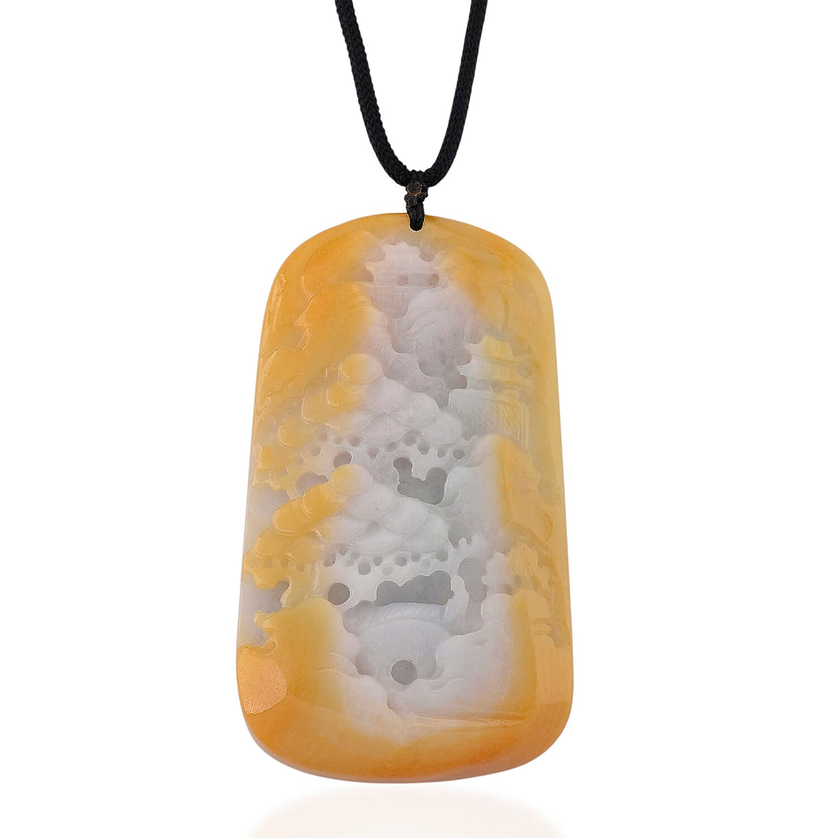 Type A Natural Bi Colour Honey Jade Hand Carved Necklace with Cotton Thread (Size 30 Adjustable) 380.00 Ct. V32540219 0