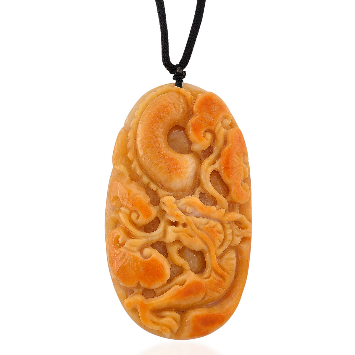 Type A Natural Bi Colour Honey Jade Hand Carved Necklace with Cotton Thread (Size 28 Adjustable) 8242387 0