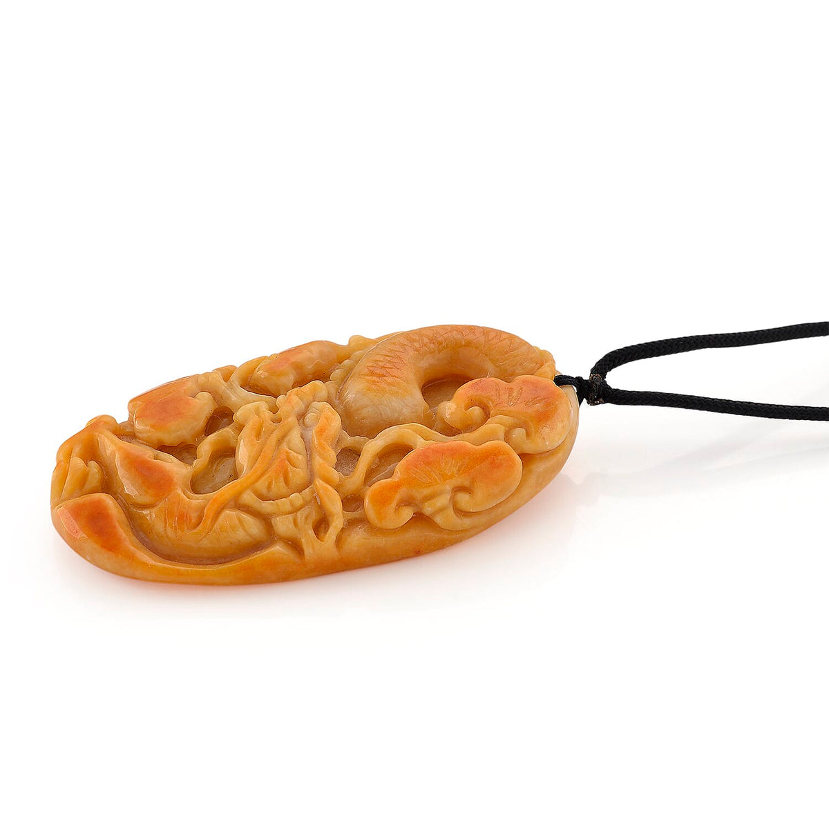 Type A Natural Bi Colour Honey Jade Hand Carved Necklace with Cotton Thread (Size 28 Adjustable) 8242387 2