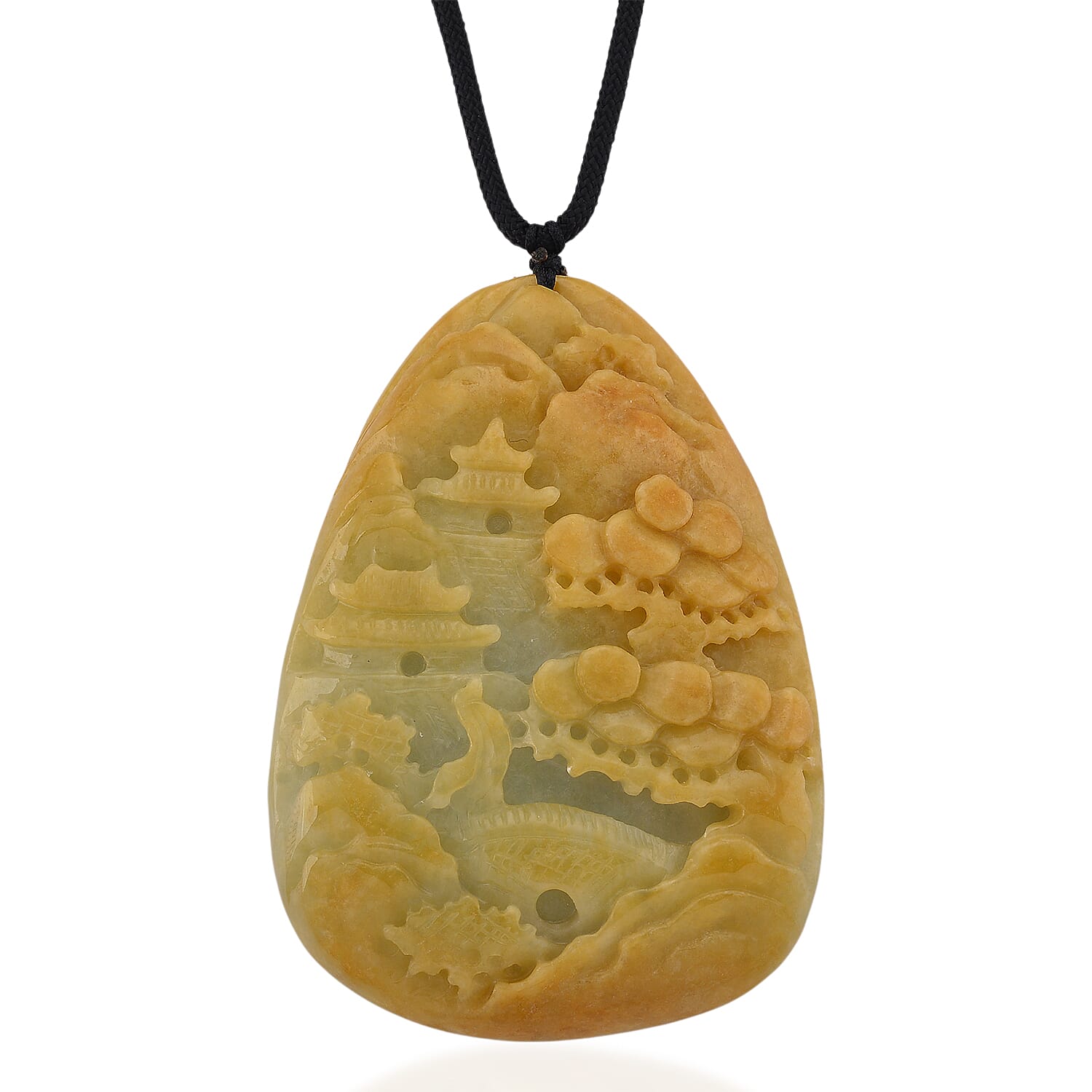 Type A Natural Bi Colour Honey Jade Hand Carved Necklace with Cotton Thread (Size 30 Adjustable) 452.00 Ct. 8242400 0