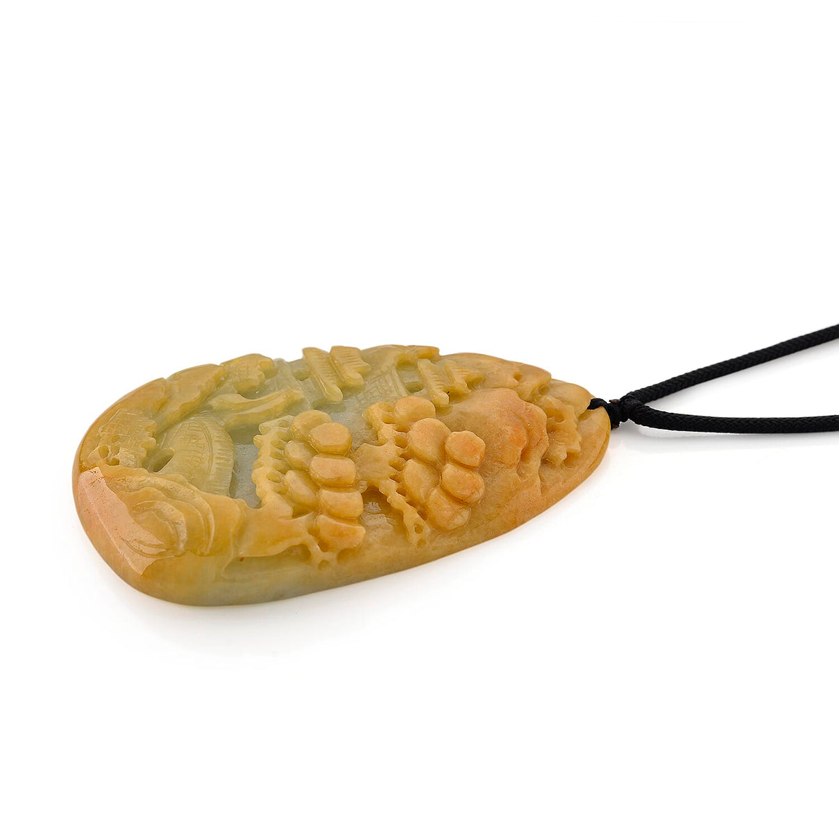 Type A Natural Bi Colour Honey Jade Hand Carved Necklace with Cotton Thread (Size 30 Adjustable) 452.00 Ct. 8242400 2