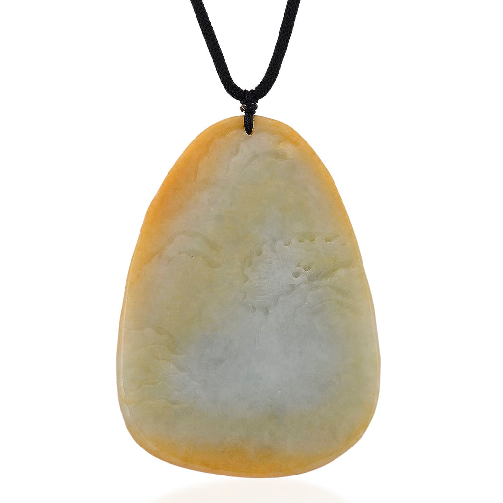 Type A Natural Bi Colour Honey Jade Hand Carved Necklace with Cotton Thread (Size 30 Adjustable) 452.00 Ct.