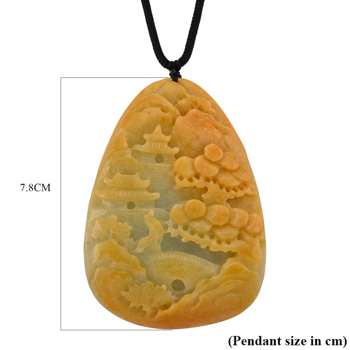Type A Natural Bi Colour Honey Jade Hand Carved Necklace with Cotton Thread (Size 30 Adjustable) 452.00 Ct. 8242400 5