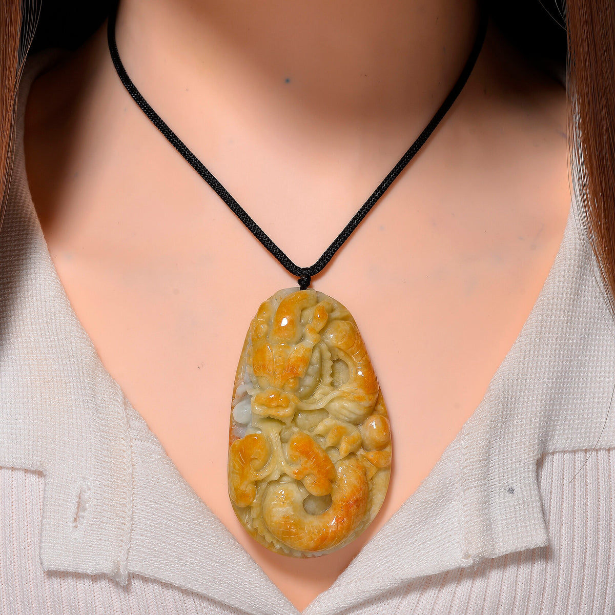 Type A Natural Bi Colour Honey Jade Dragon  Necklace with Cotton Thread (Size 30 Adjustable) 460.00 Ct. 8242377 1
