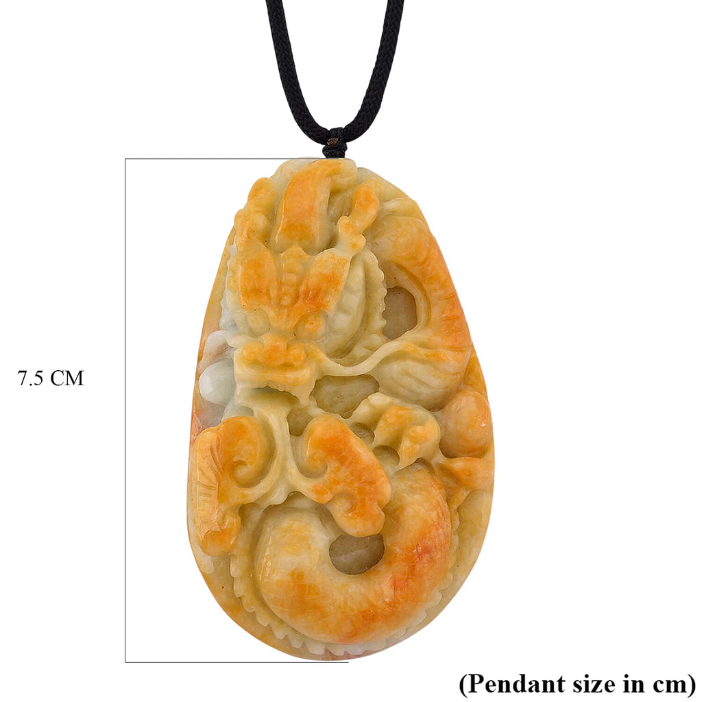 Type A Natural Bi Colour Honey Jade Dragon  Necklace with Cotton Thread (Size 30 Adjustable) 460.00 Ct.