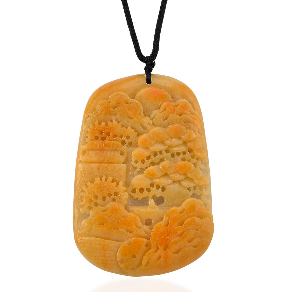 Type A Natural Bi Colour Honey Jade Hand Carved Necklace with Cotton Thread (Size 30 Adjustable) 480.00 Ct. 8242393 0