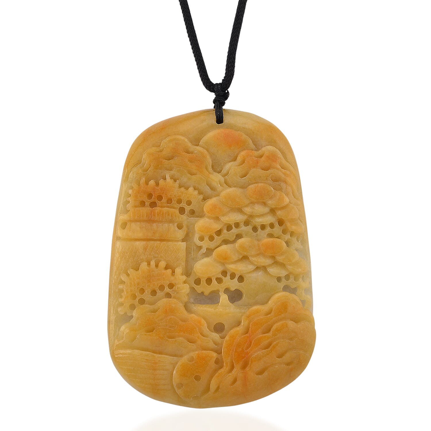 Type A Natural Bi Colour Honey Jade Hand Carved Necklace with Cotton Thread (Size 30 Adjustable) 480.00 Ct. 8242393 0
