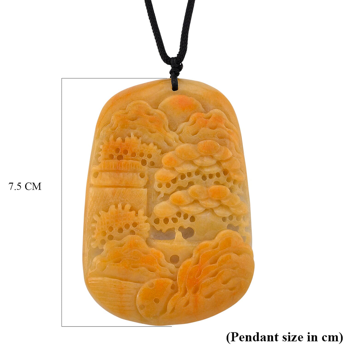 Type A Natural Bi Colour Honey Jade Hand Carved Necklace with Cotton Thread (Size 30 Adjustable) 480.00 Ct. 8242393 5