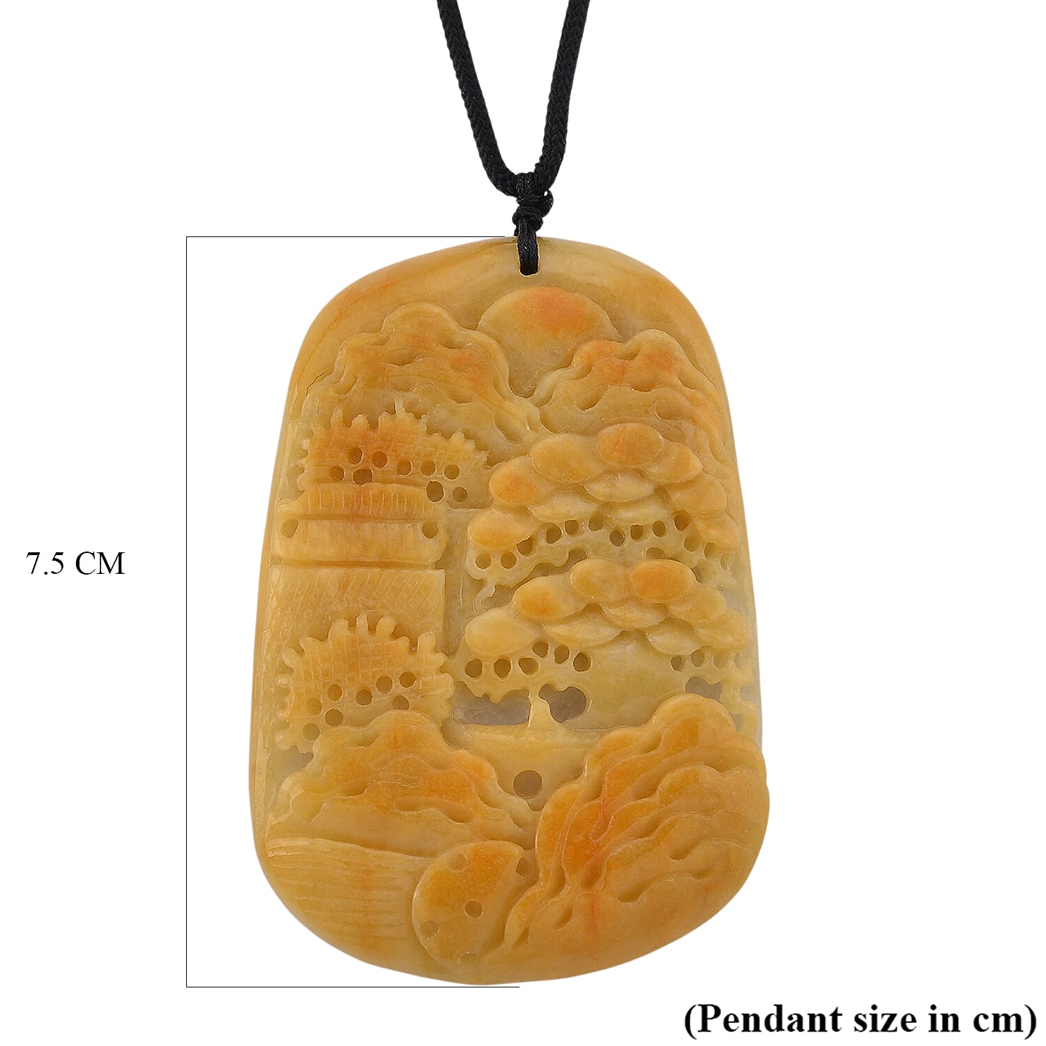 Type A Natural Bi Colour Honey Jade Hand Carved Necklace with Cotton Thread (Size 30 Adjustable) 480.00 Ct. 8242393 5