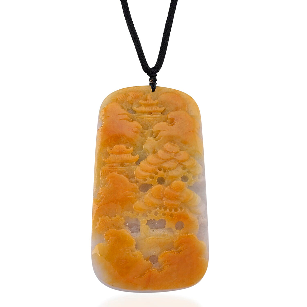 Type A Natural Bi Colour Honey Jade Hand Carved Necklace with Cotton Thread (Size 30 Adjustable) 515.00 Ct. 8242403 0
