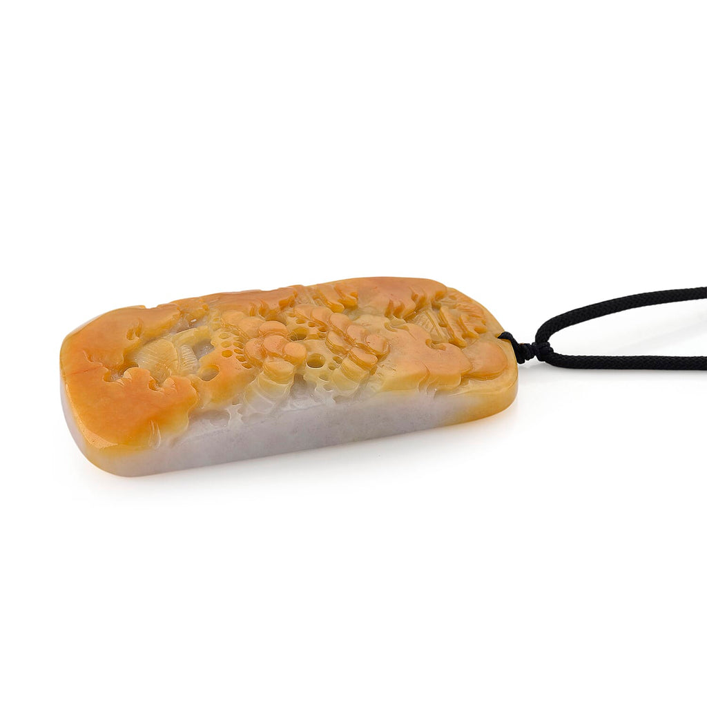 Type A Natural Bi Colour Honey Jade Hand Carved Necklace with Cotton Thread (Size 30 Adjustable) 515.00 Ct.