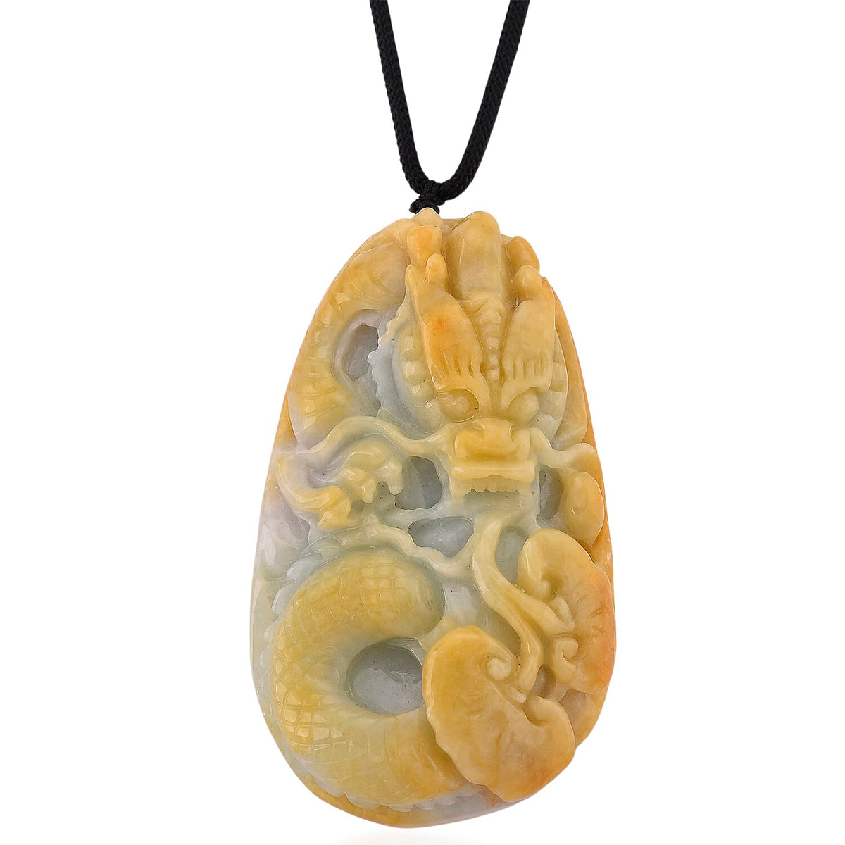 Type A Natural Bi Colour Honey Jade Dragon Necklace with Cotton Thread (Size 30 Adjustable) 560.00 Ct. 8242375 0
