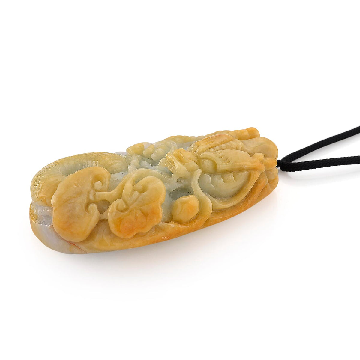 Type A Natural Bi Colour Honey Jade Dragon Necklace with Cotton Thread (Size 30 Adjustable) 560.00 Ct. 8242375 2