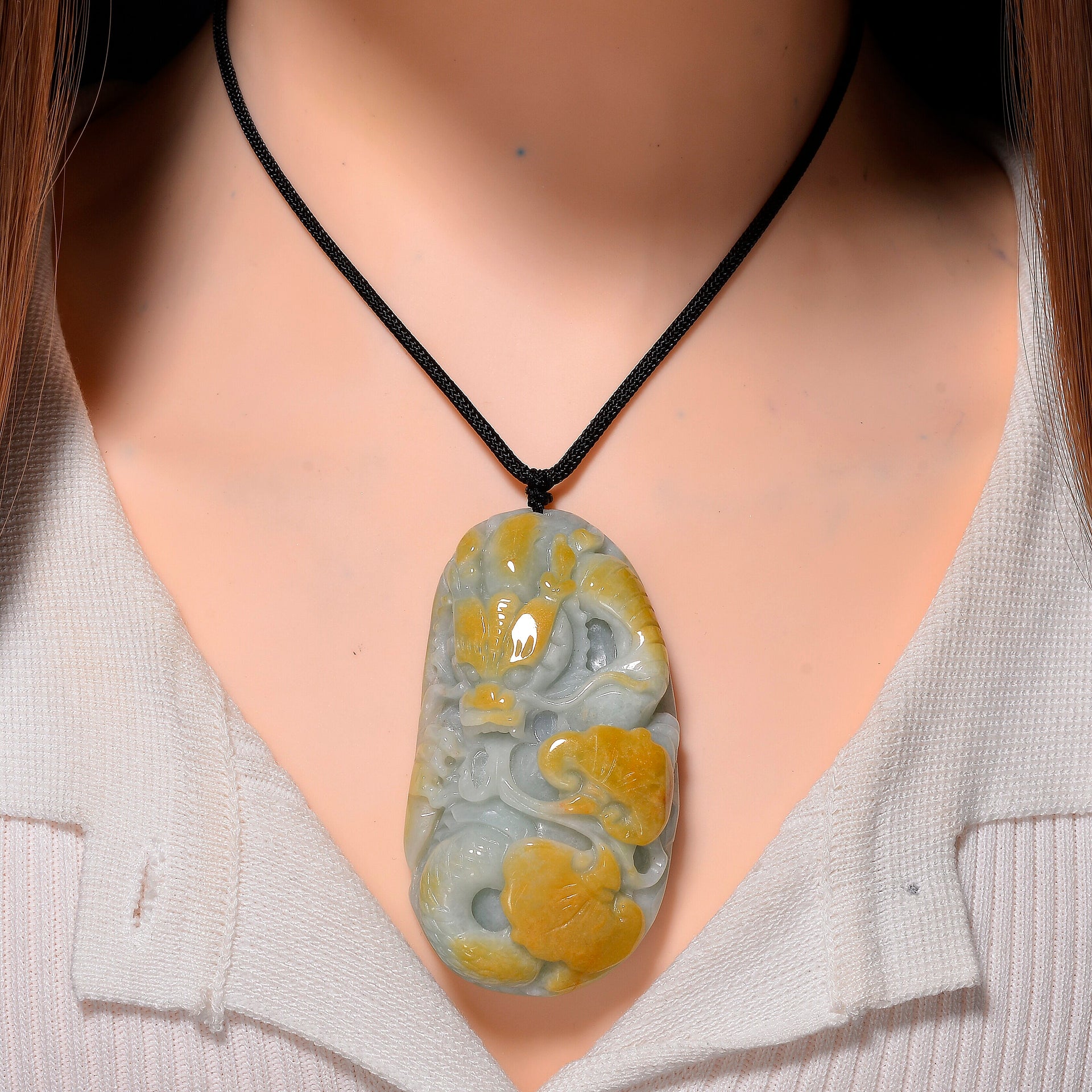 Type A Natural Bi Colour Honey Jade Dragon  Necklace with Cotton Thread (Size 30 Adjustable) 585.00 Ct. 8242378 1