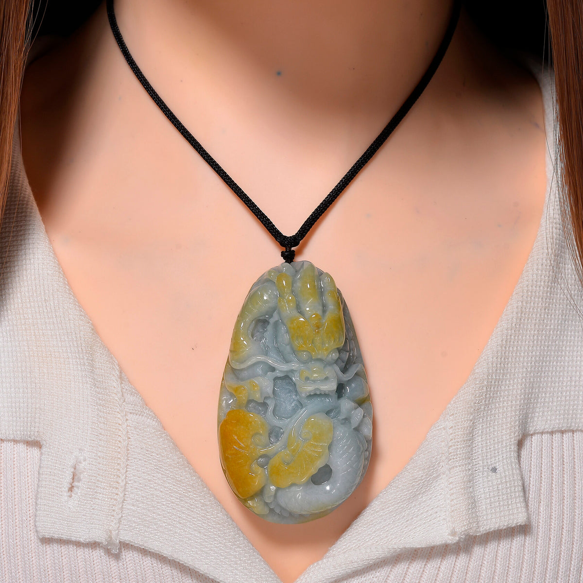 Type A Natural Bi Colour Honey Jade Dragon  Necklace with Cotton Thread (Size 32 Adjustable) 595.000  Ct. 8242374 1