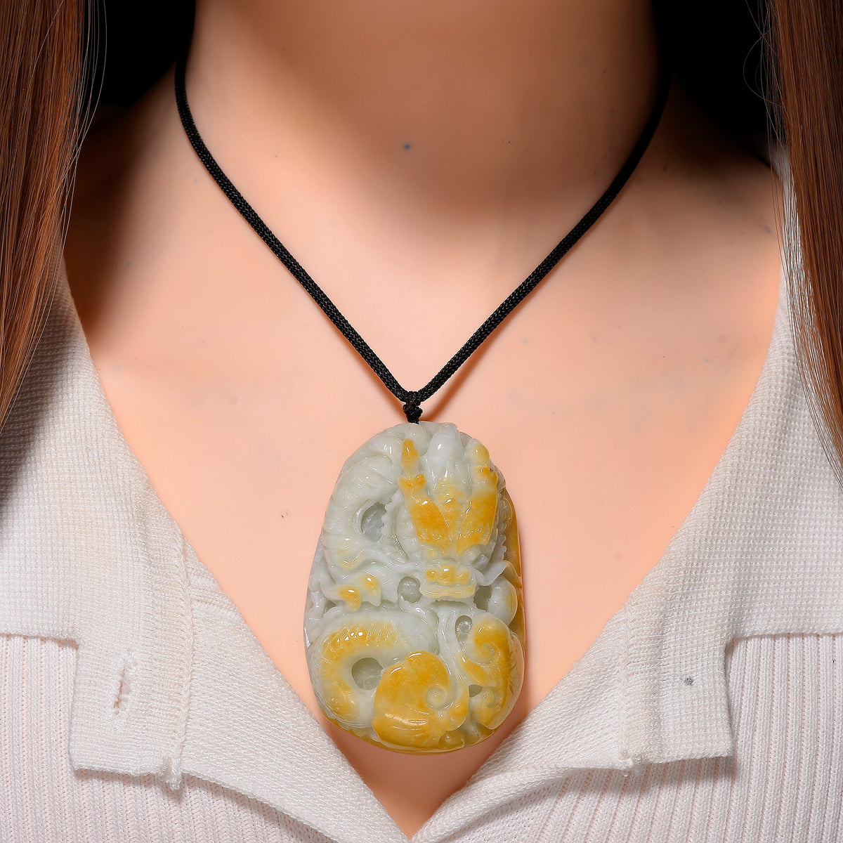Type A Natural Bi Colour Honey Jade Dragon  Necklace with Cotton Thread (Size 32 Adjustable) 675.00 Ct. 8242381 1