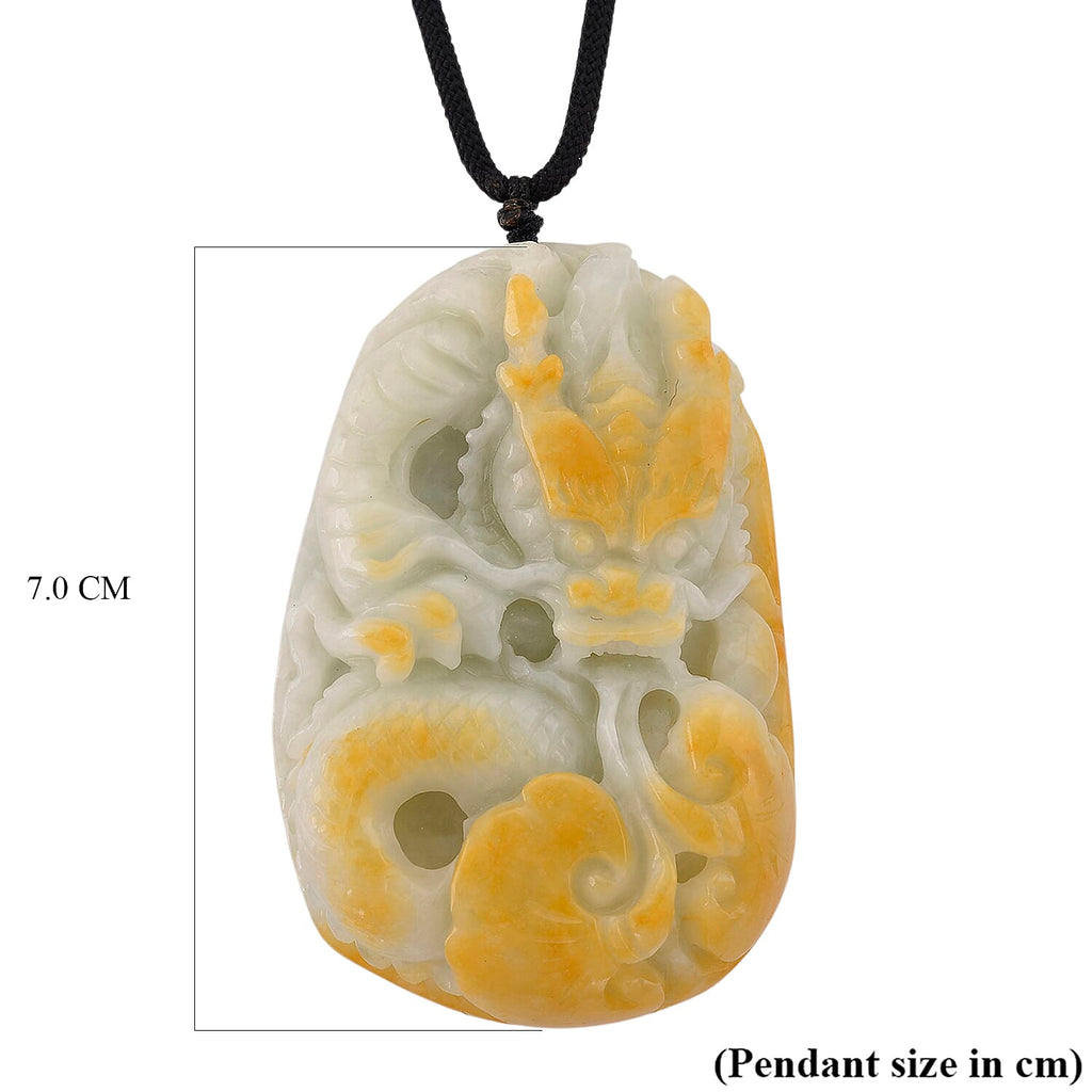 Type A Natural Bi Colour Honey Jade Dragon  Necklace with Cotton Thread (Size 32 Adjustable) 675.00 Ct.