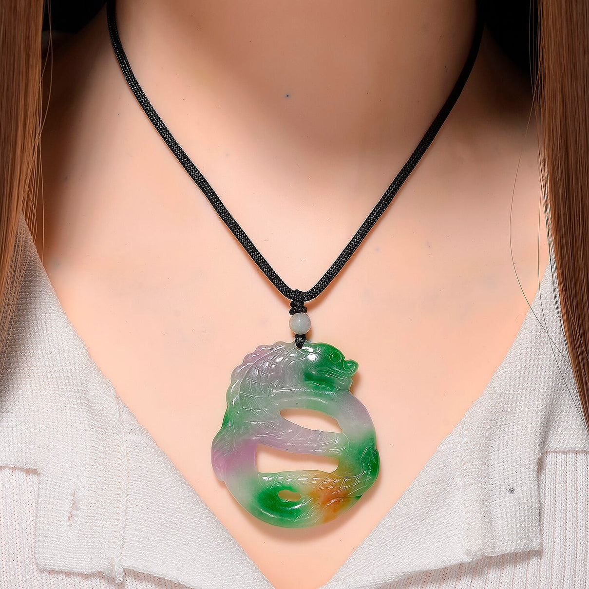 Enhanced Multi-Colour Dragon Jade Adjustable Dragon Necklace (Size 28) 100.00 Ct. 8156001 2