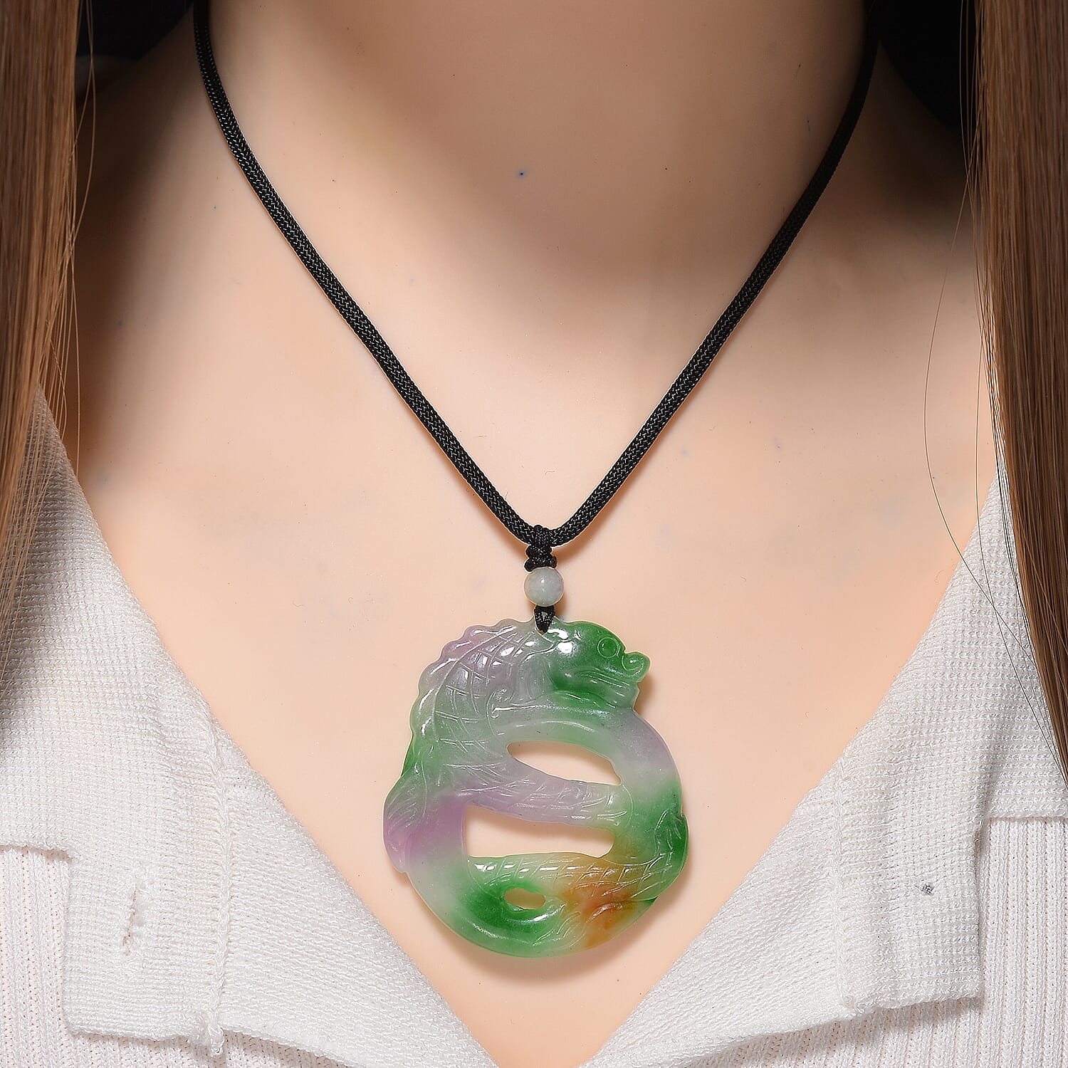 Enhanced Multi-Colour Dragon Jade Adjustable Dragon Necklace (Size 28) 100.00 Ct. 8156001 2