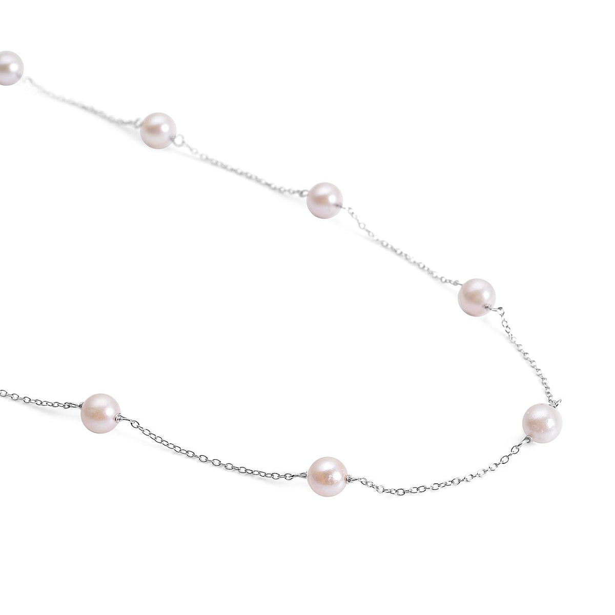Japanese Akoya Pearl Station Necklace (Size - 20) in Rhodium Plated Sterling Silver 8954338 3