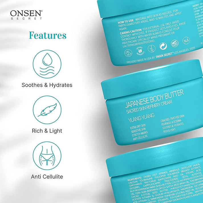 Onsen Japanese Body Butter - Intensified Hydration for Dry - Cracked Skin - Ylang Ylang Japanese Body Butter Rich Nourishing Body Treatment Deep Hydration for Dry Cracked Skin Essence 8483454 2