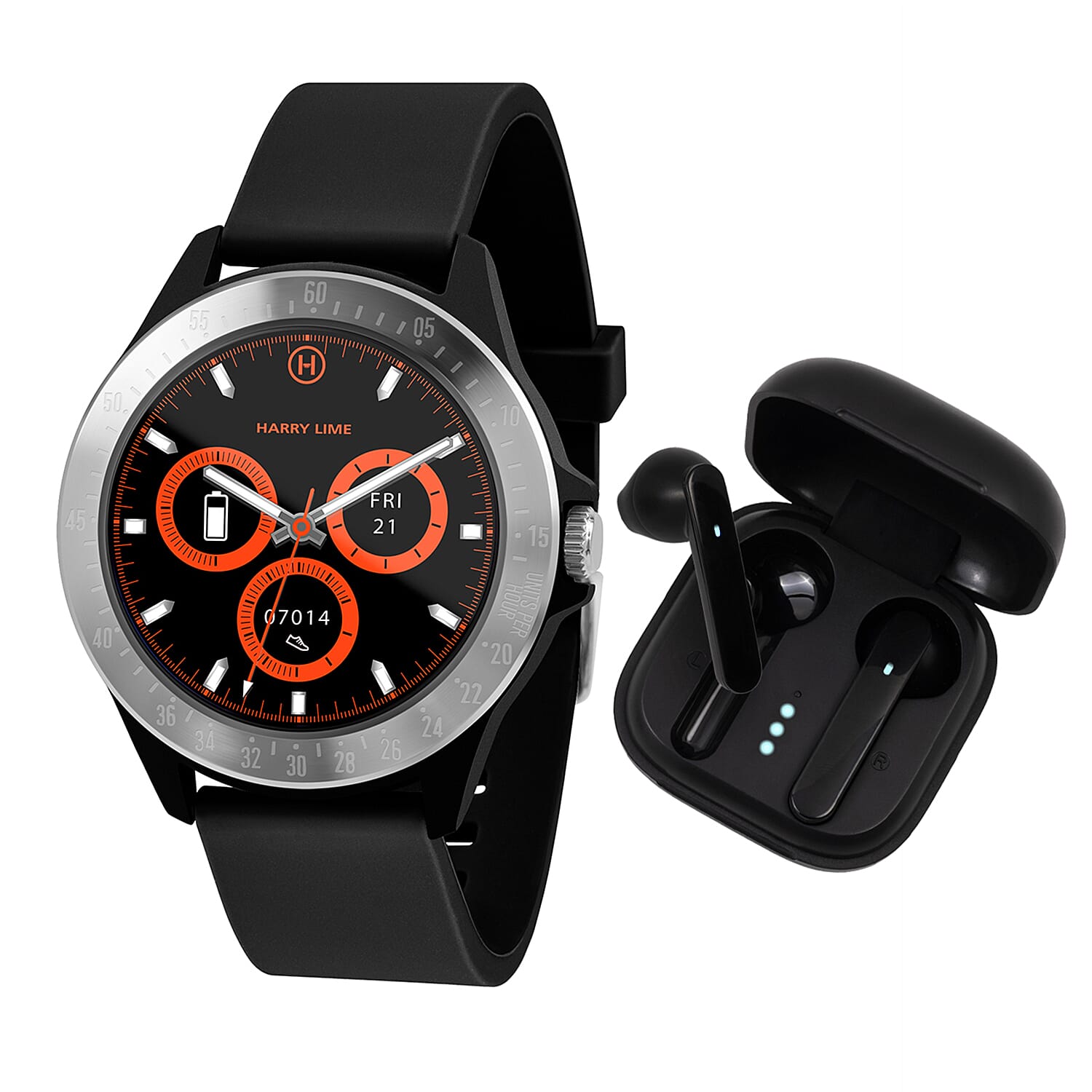 Harry Lime Black and Silver Smart Watch and Earbud Set 7998820 0