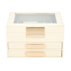 Three Layer Anti-Tarnish Jewellery Box with Transparent Glass Window at Top in Beige