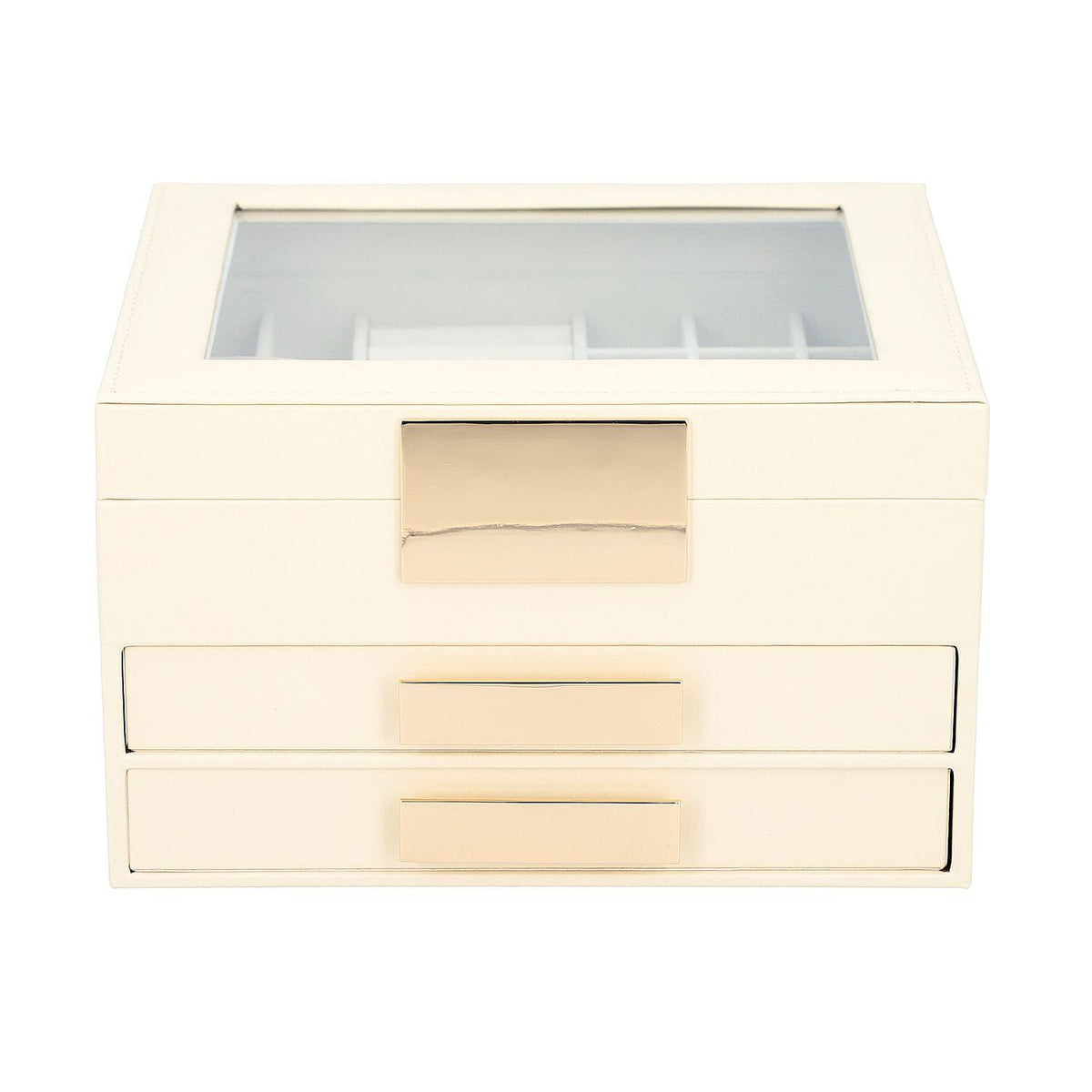3 Layer Anti-Tarnish Jewellery Box with Transparent Glass Window at Top in Beige V32719625 1