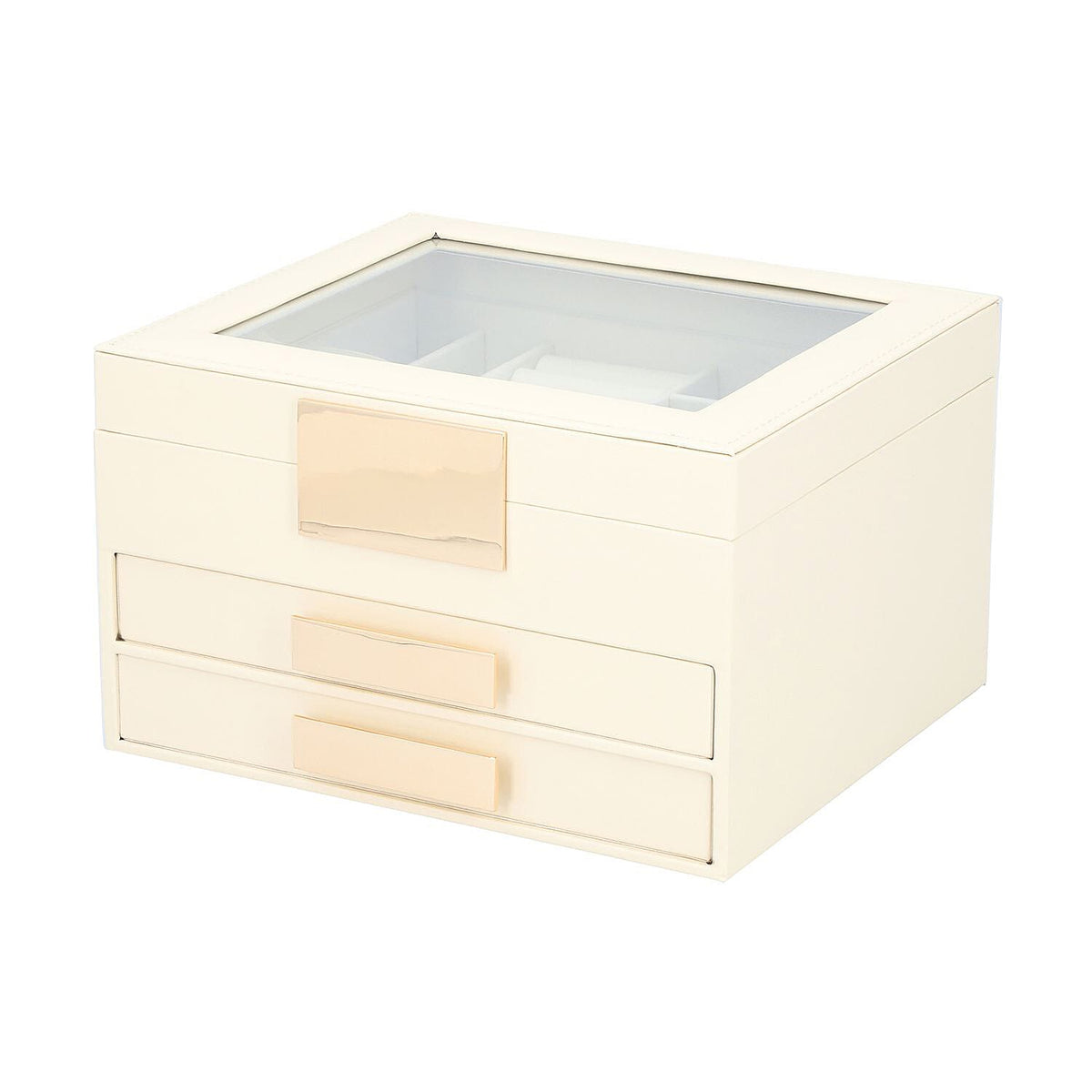 3 Layer Anti-Tarnish Jewellery Box with Transparent Glass Window at Top in Beige V32719625 2