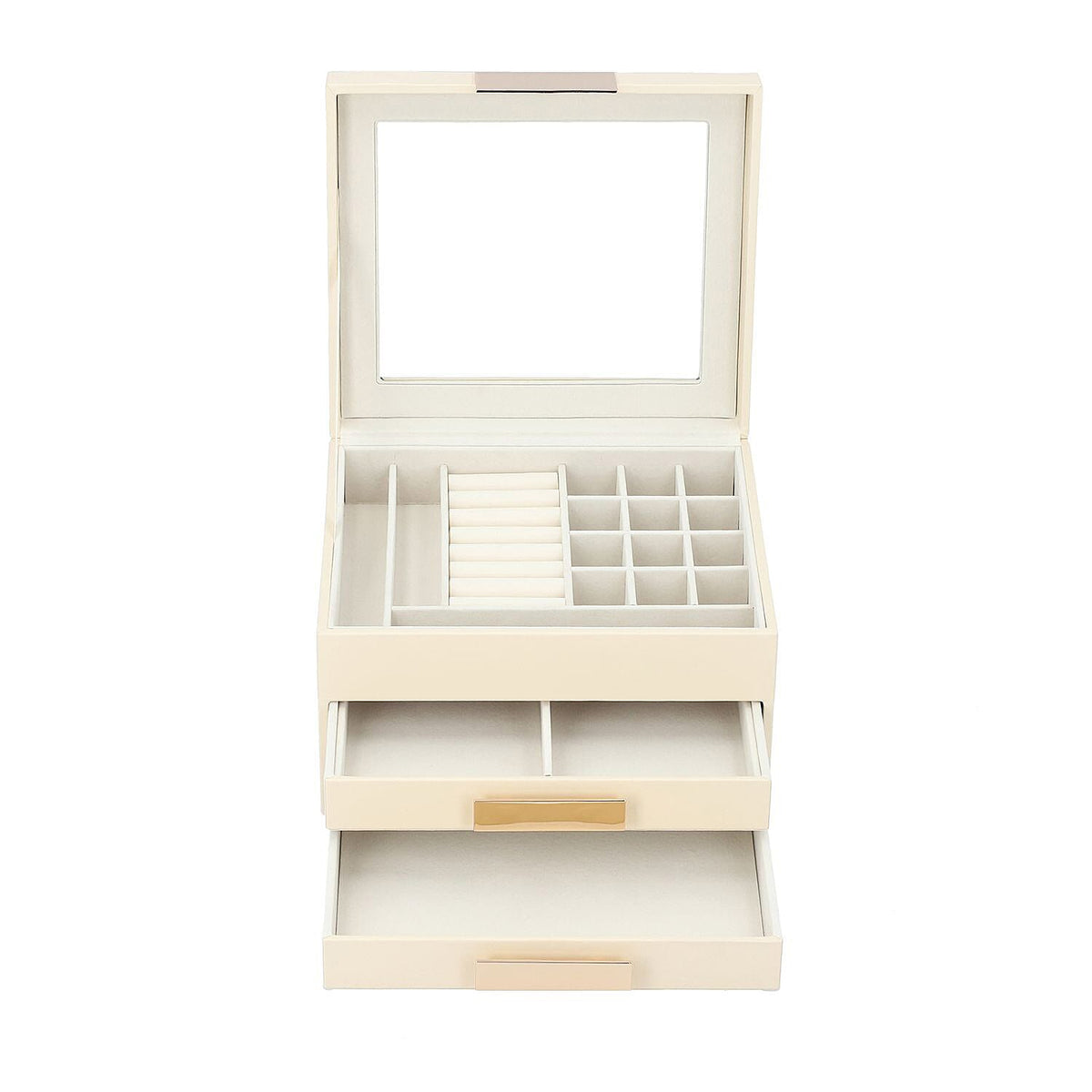 3 Layer Anti-Tarnish Jewellery Box with Transparent Glass Window at Top in Beige V32719625 4